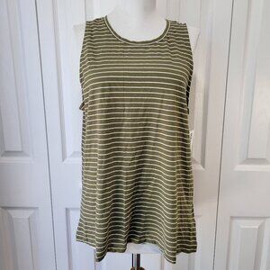 OLD NAVY Moss Green White Horizontal Striped Sleeveless Tank Top sz L NWT Summer